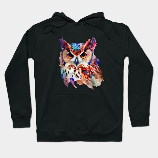 Watercolor Colorful Owl Portrait Hoodie by KOTOdesign